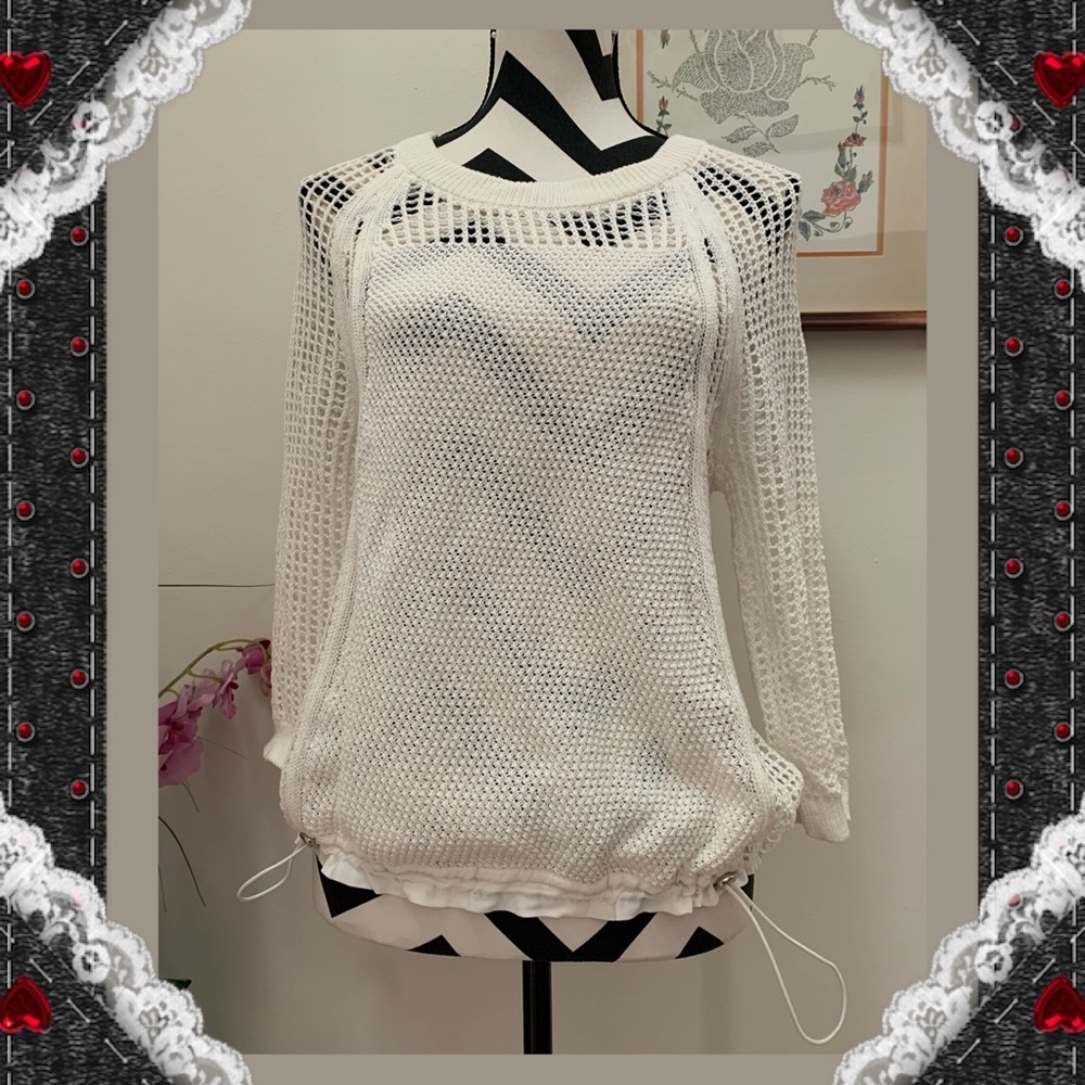 1. State Crochet Soft White Sweater